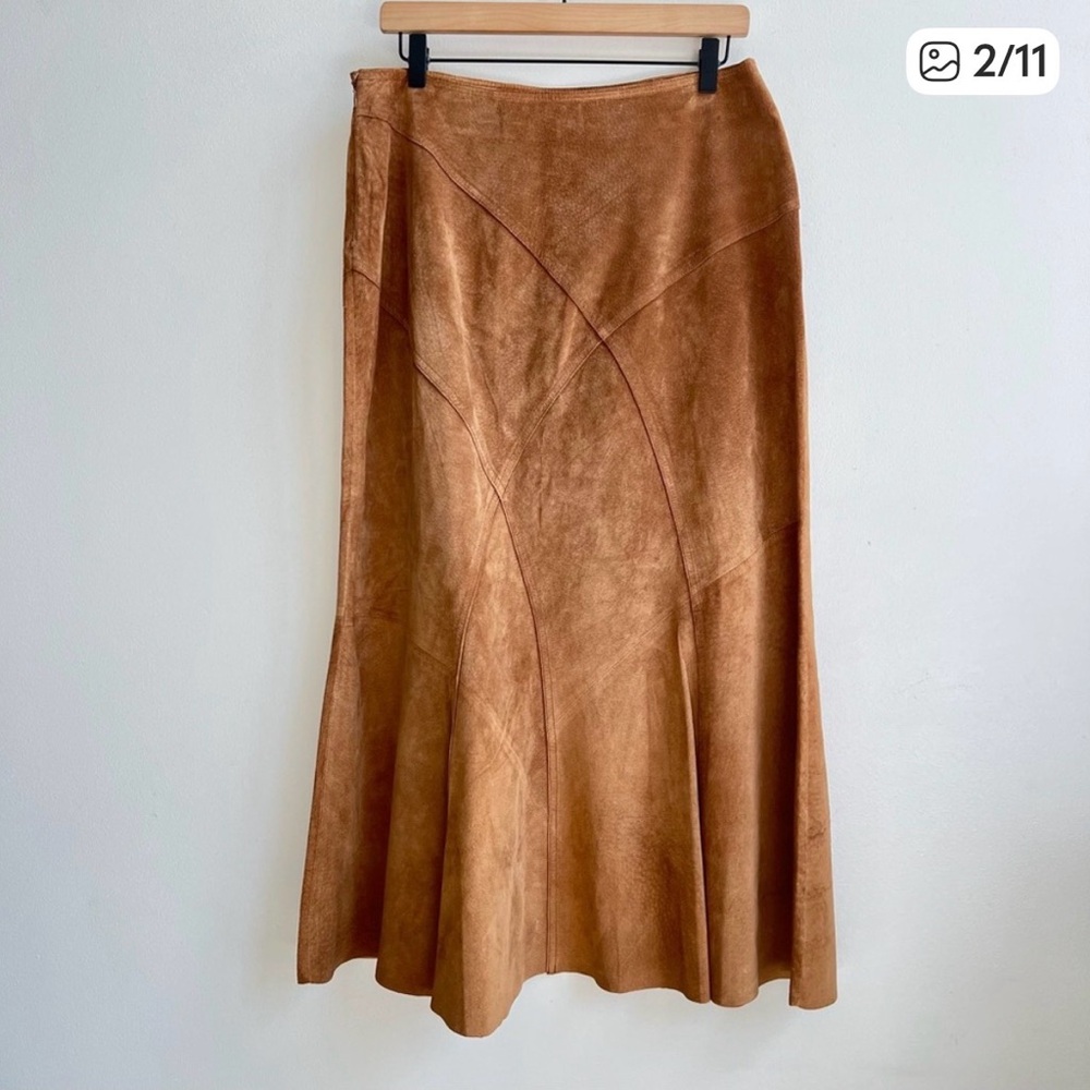 J.Jill Leather Country Western Leather Maxi Midi Festival Skirt Size 12 boho - Picture 2 of 5